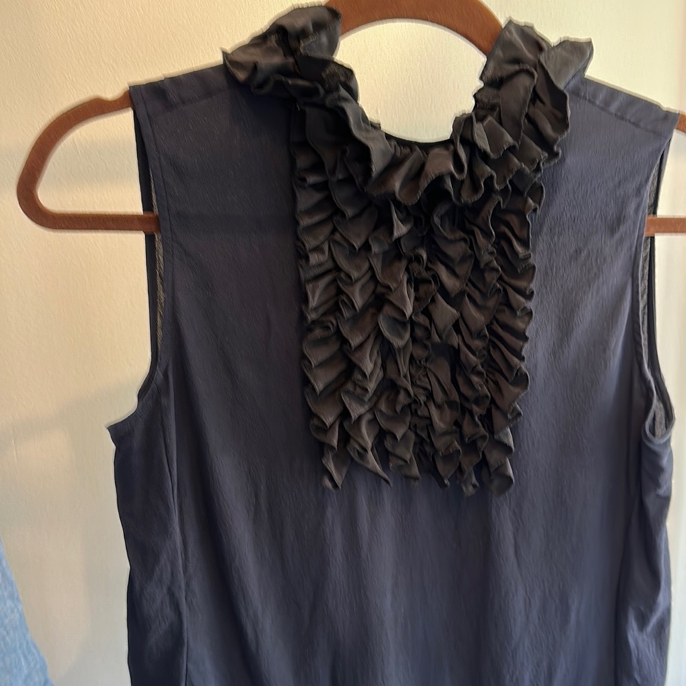 Tory Burch, crêpe, navy sleeveless blouse ruffles